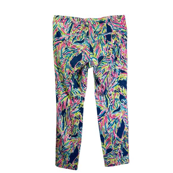 LILLY PULITZER Pants 8 Kelly Textured Ankle Length Skinny Indigo Palm Reader - Picture 2 of 13